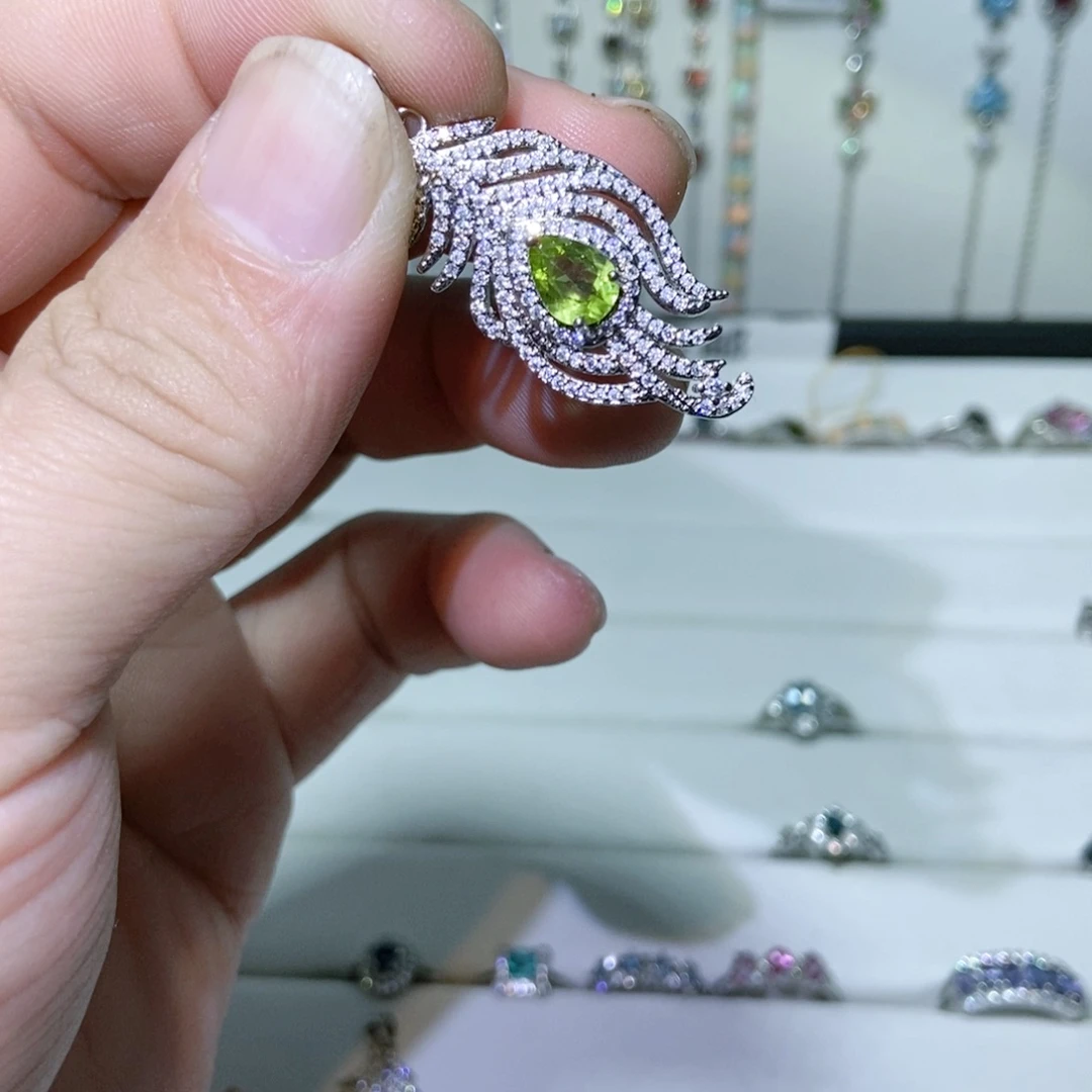 绿水晶戒指银S925镶嵌