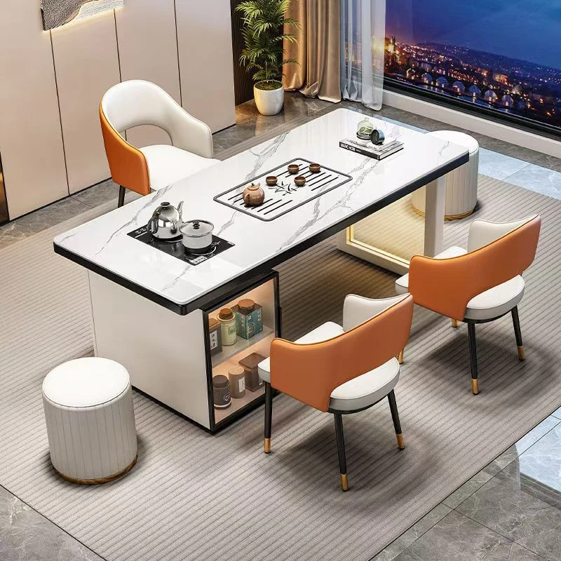意式轻奢烧水一体岩板茶桌新款泡茶台茶桌椅组合套装网红高级