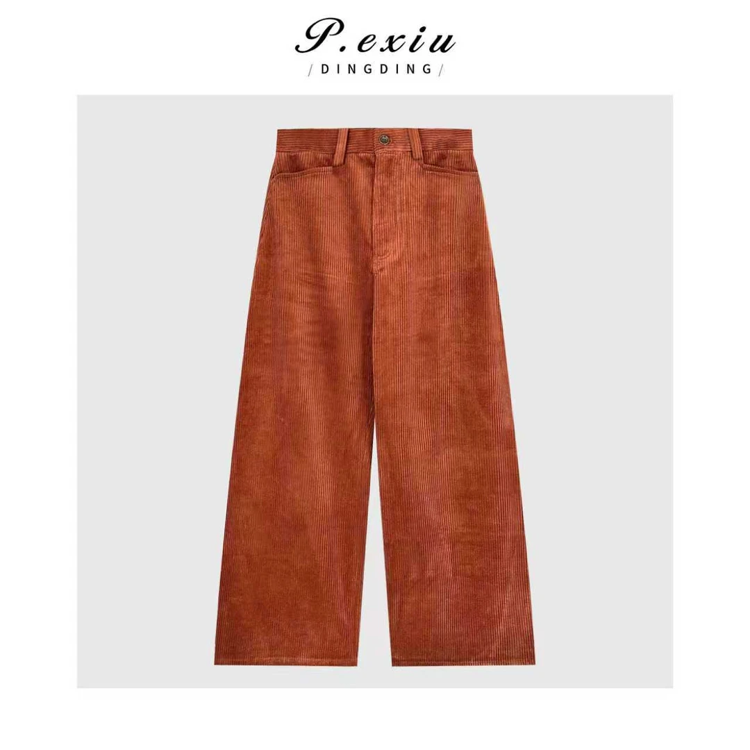 时髦感灯芯绒撞色腰头直筒显瘦休闲裤Q48595