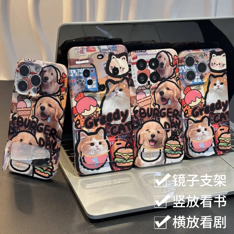 GGBond汉堡猫狗镜子支架适用苹果16菲林手机壳小米15vivo华为oppo