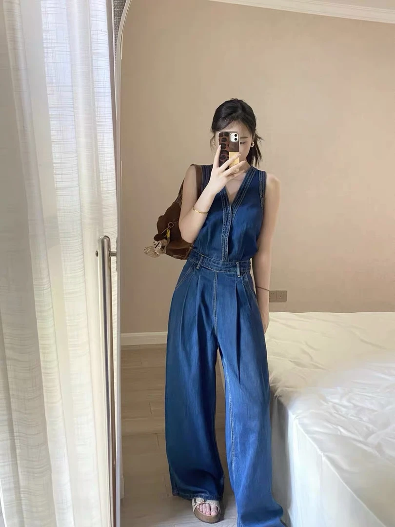婉君【天丝连体裤】夏季丹宁设计感气质牛仔复古连体裤LWJ25B2K1750