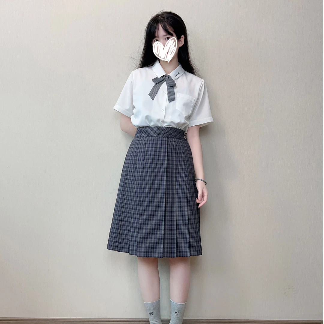 口袋商店(硝紫)TR面料前箱褶裙百搭校供格裙(前箱褶两粒扣款)制服