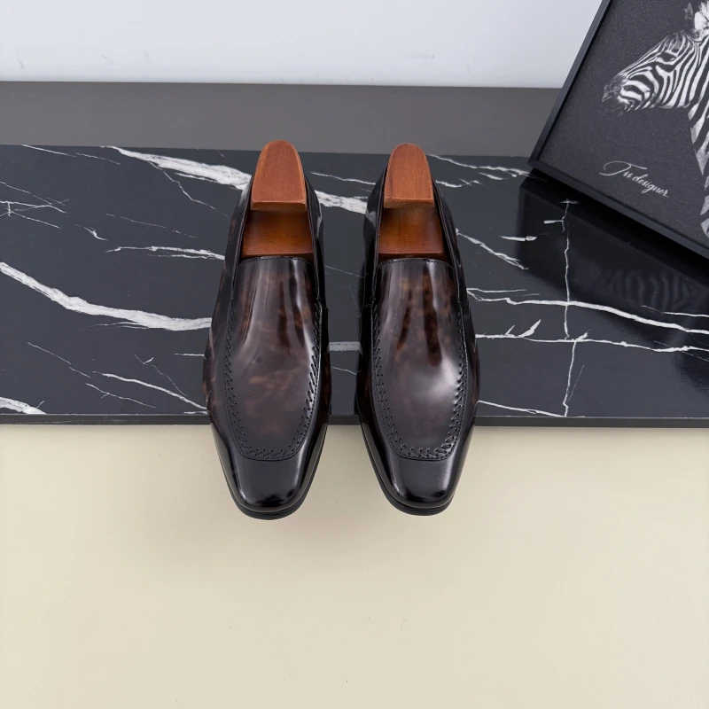 2026年春夏新款男士商务正装博物馆亮面皮鞋正品真皮乐福鞋男英伦