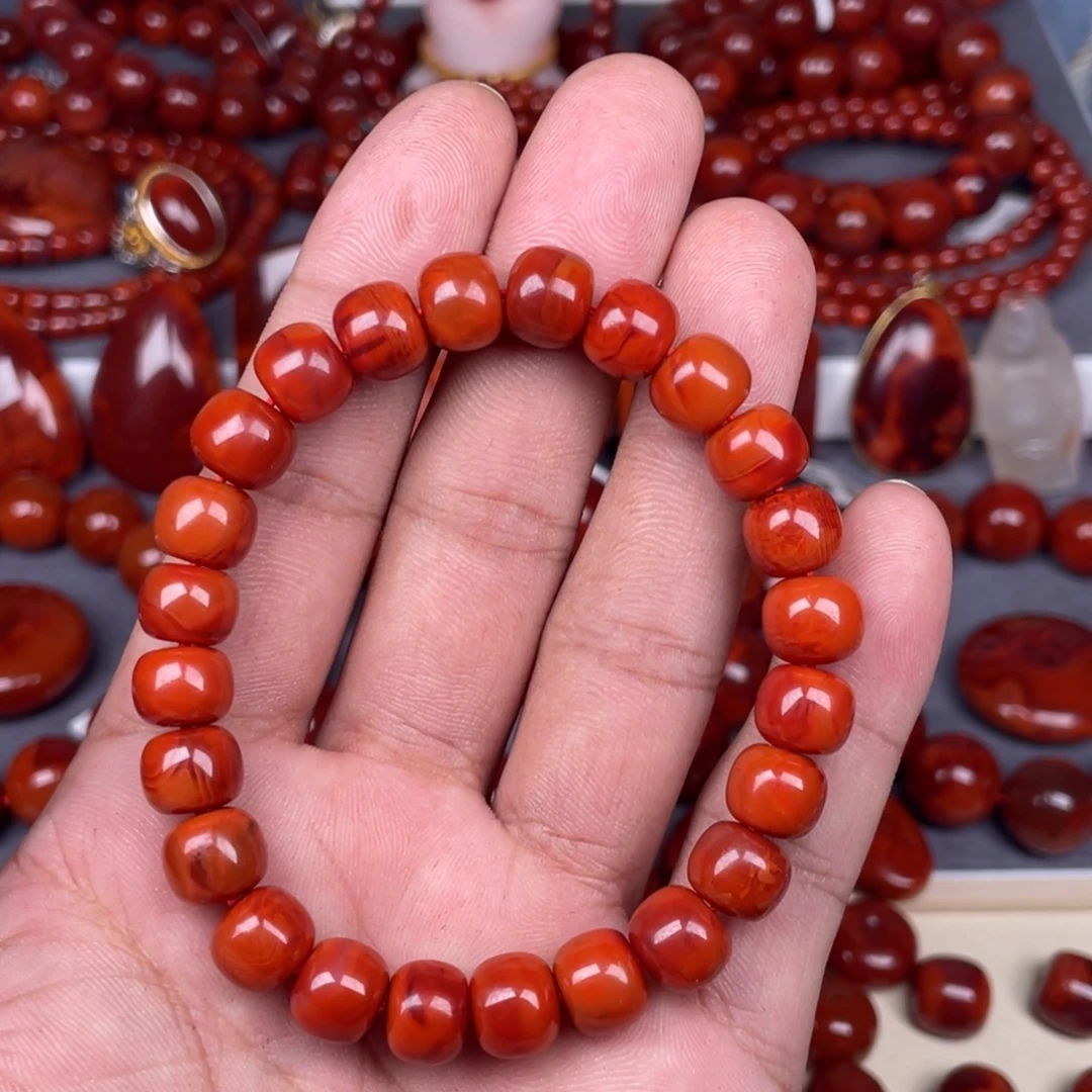 财***贝南红玛瑙未镶嵌原矿南红瓦西老型手串9mm+