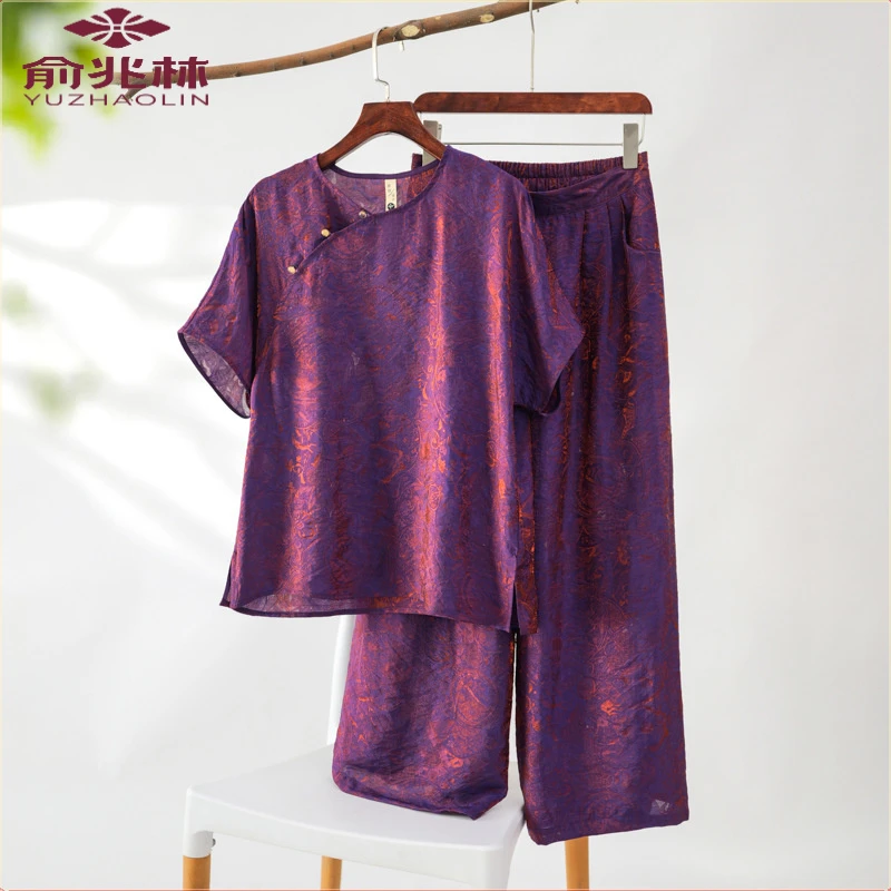 新中式国风套装女夏季短袖上衣直筒长裤两件套气质减龄显瘦妈妈装