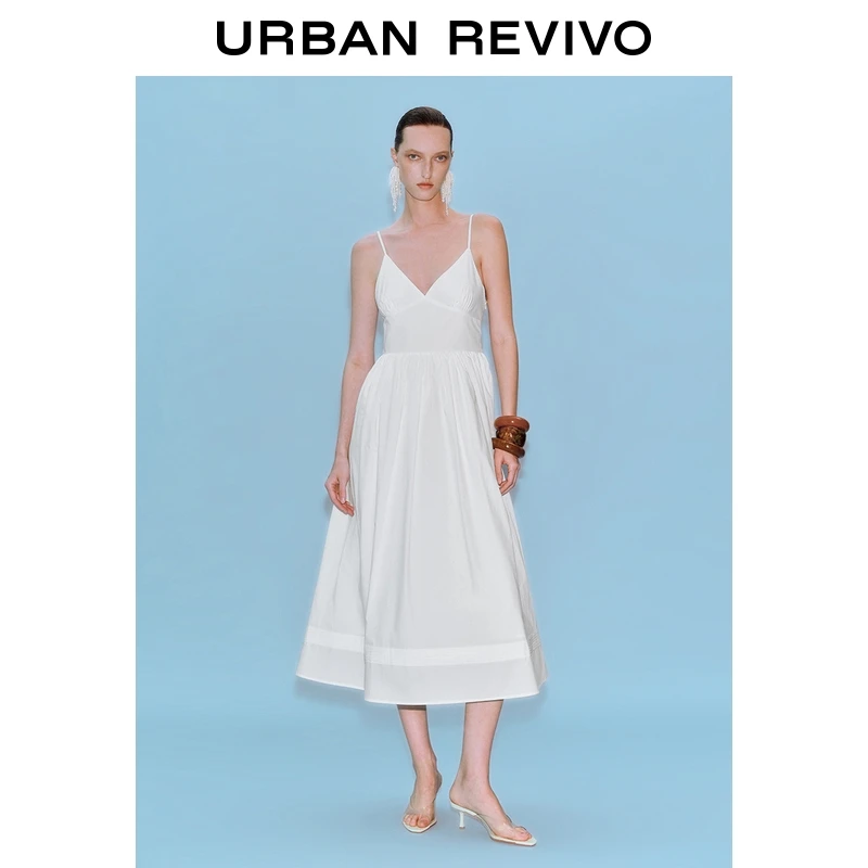 UR2025秋季新款女装气质芭蕾风V领打揽吊带连衣裙UWG750173+