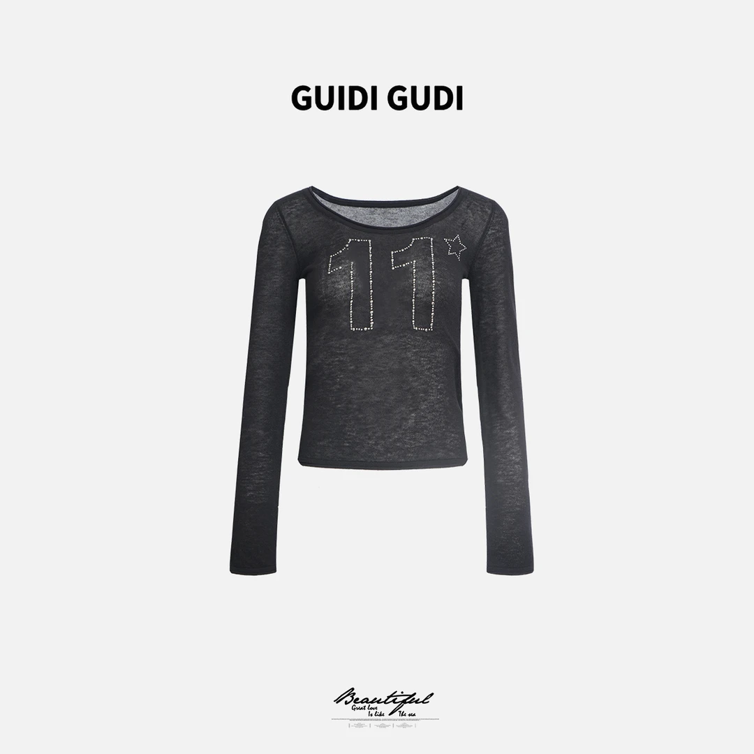 GUIDI GUDI【十一颗星星】性感亲肤闪闪长袖T恤 /黄加蓝