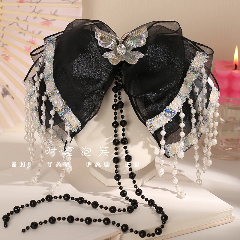 【灵蝶逸梦】一字夹蝴蝶结流苏发夹超仙设计清新氛围感日常百搭发饰