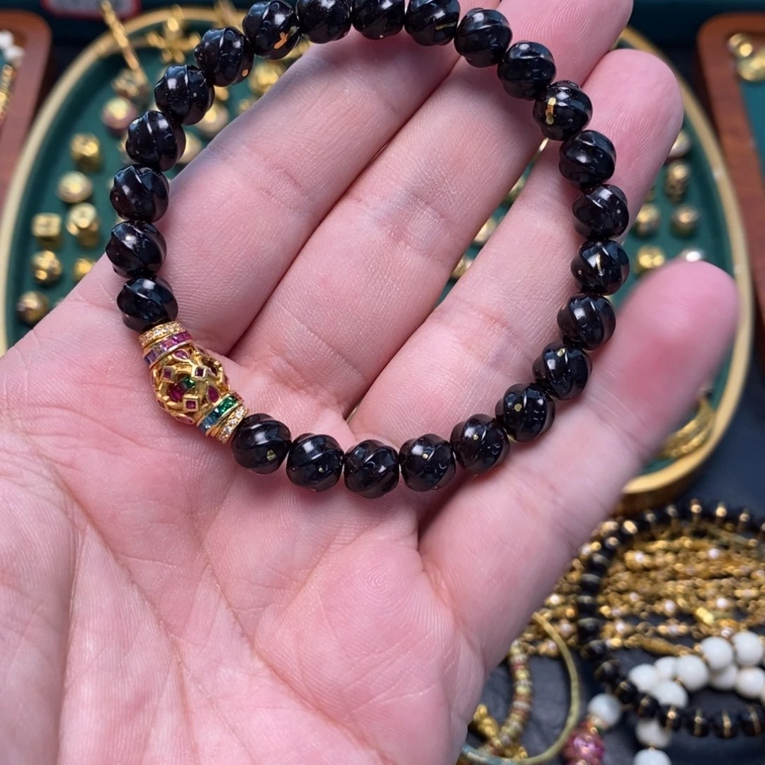 足金镶嵌合成（培育）蓝宝石手链