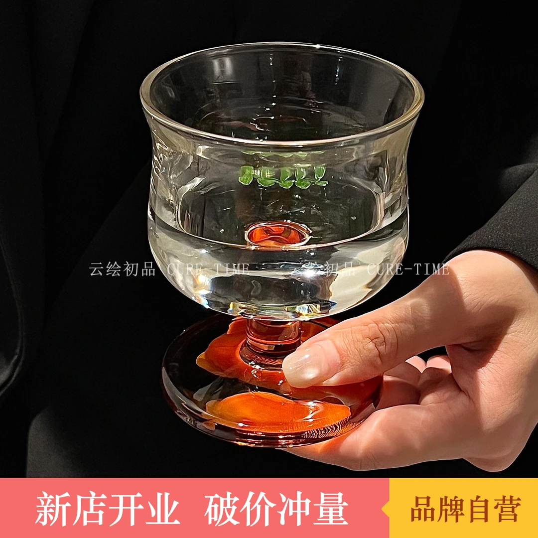 小众复古玻璃杯ins风矮脚杯冰美式咖啡杯拿铁杯 特调饮品果汁杯子