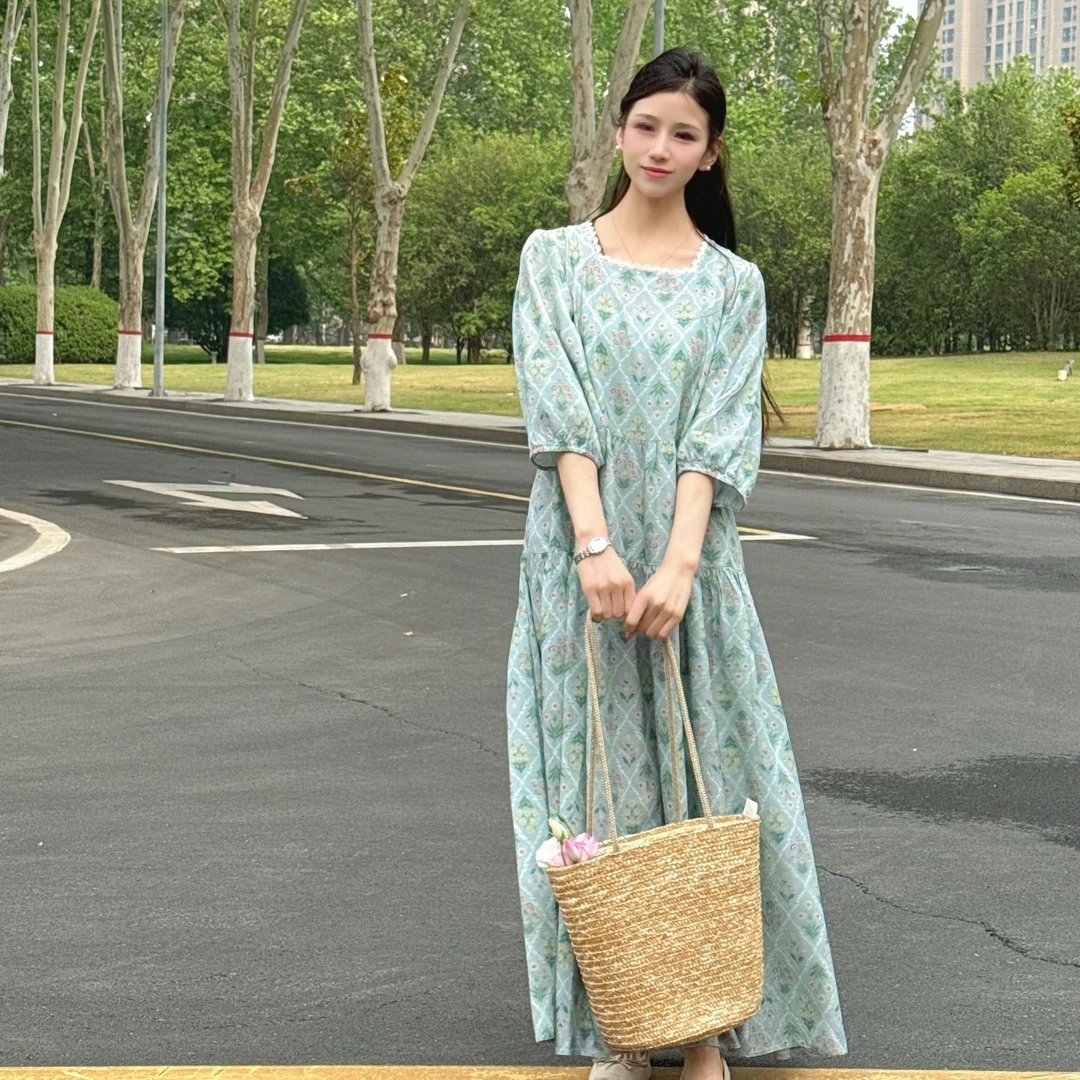 【30+多色可选】连衣裙新款绵绸春夏季新中式国风法式碎花蛋糕裙女