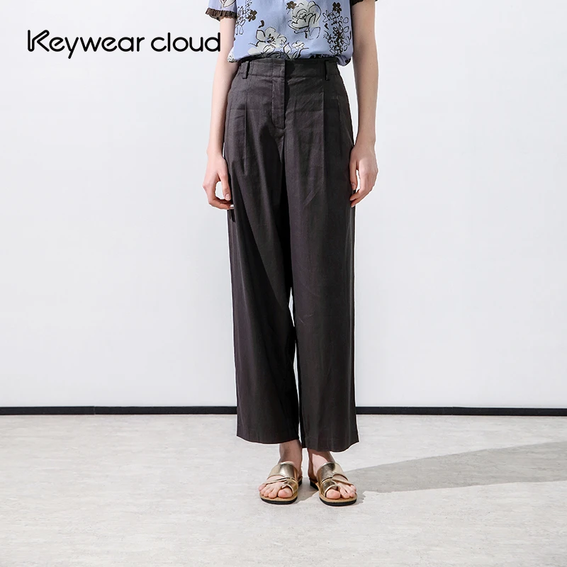 Keywearcloud奇威秋季柔麻轻氧简约舒适随性直筒阔腿休闲裤