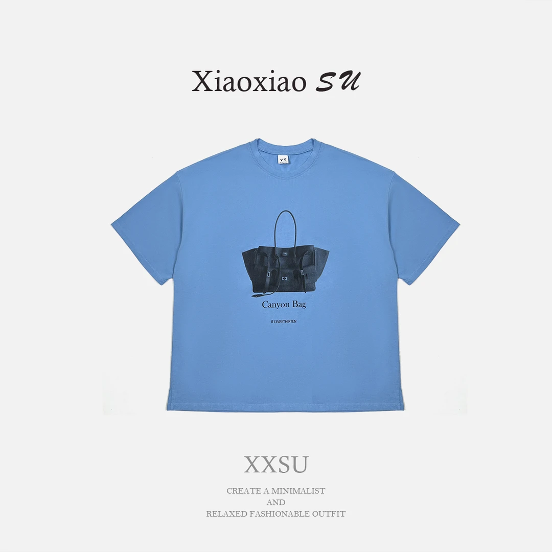 小小苏圆领短袖五分袖印花中长款T恤ins夏季欧若动感风;XECF10050