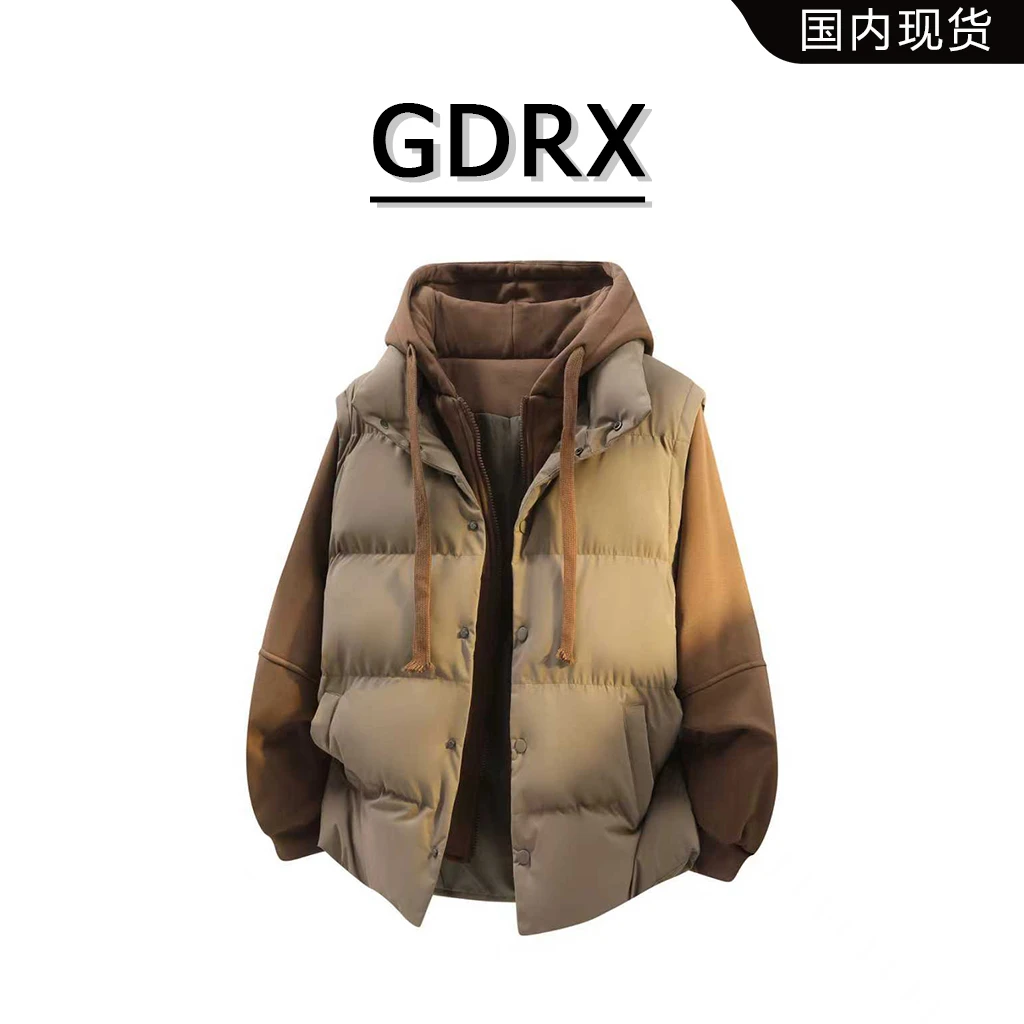 GDRX美式复古轻奢潮流拼接保暖棉衣冬季新款高级男装休闲轻奢外套