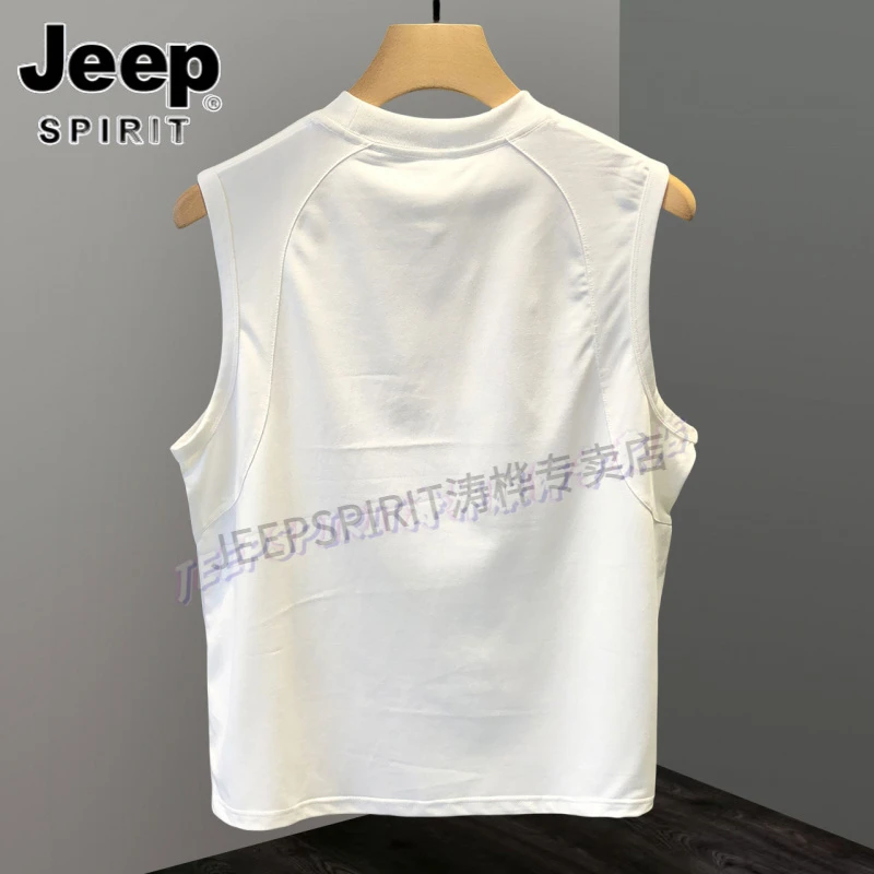 Jeep吉普夏季美式混纺无袖T恤男士潮牌健身运动汗衫透气印花背心