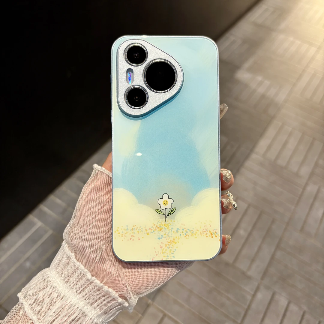 苹果/华为/oppo/vivo/小米 简约花朵适用pura70肤感玻璃手机壳