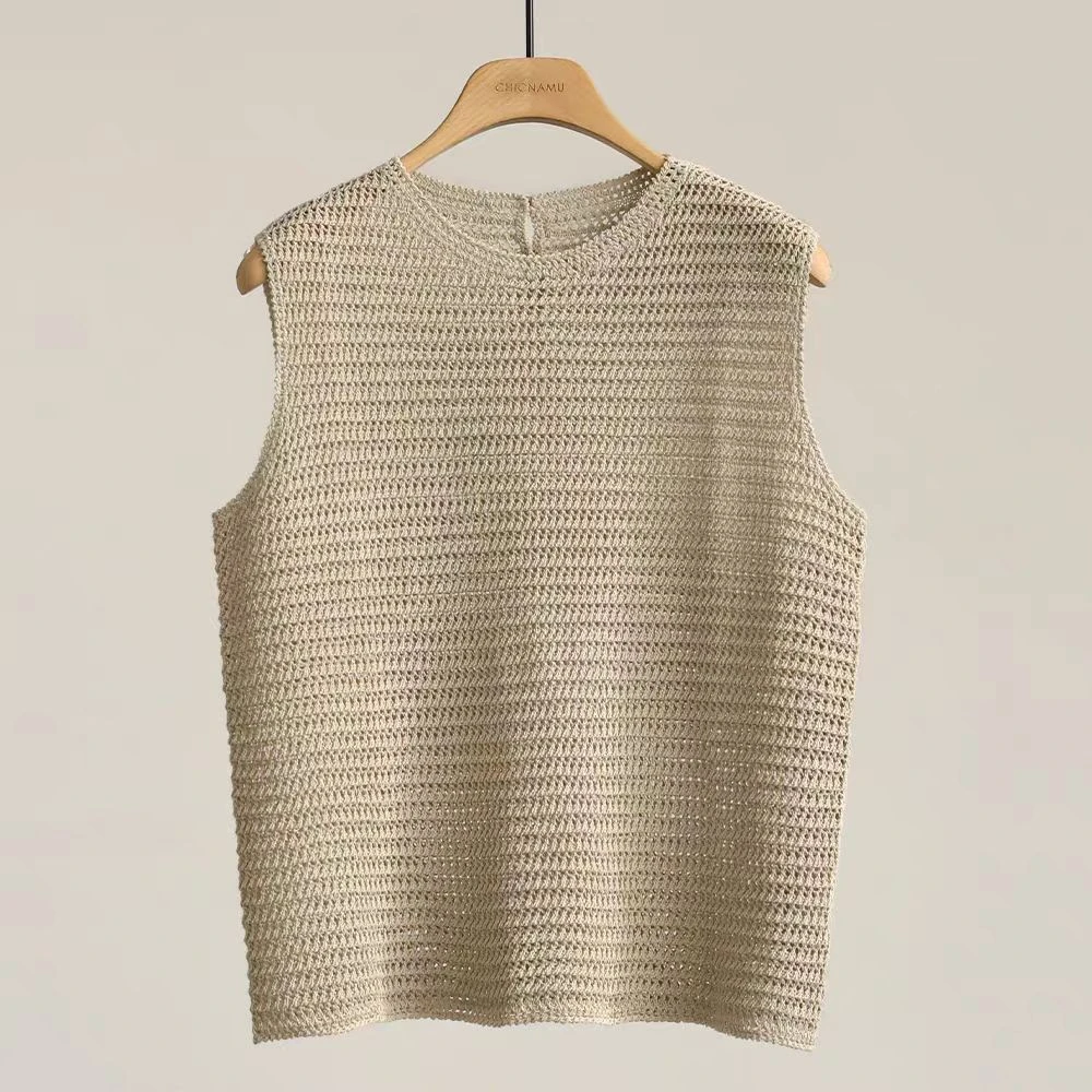 FAR ZOOM  针织镂空重工钩针圆领极简背心