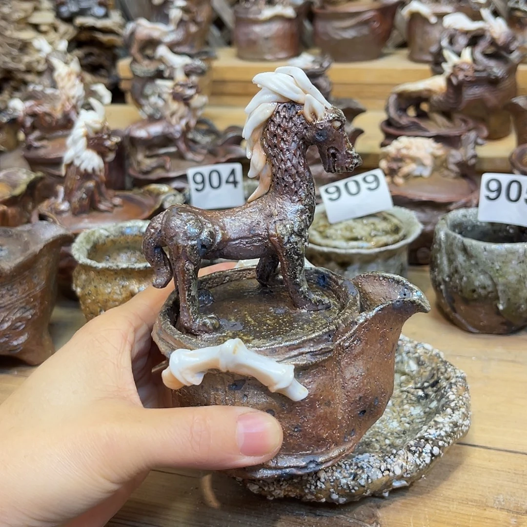 杯柴烧粗陶手捏宝瓶