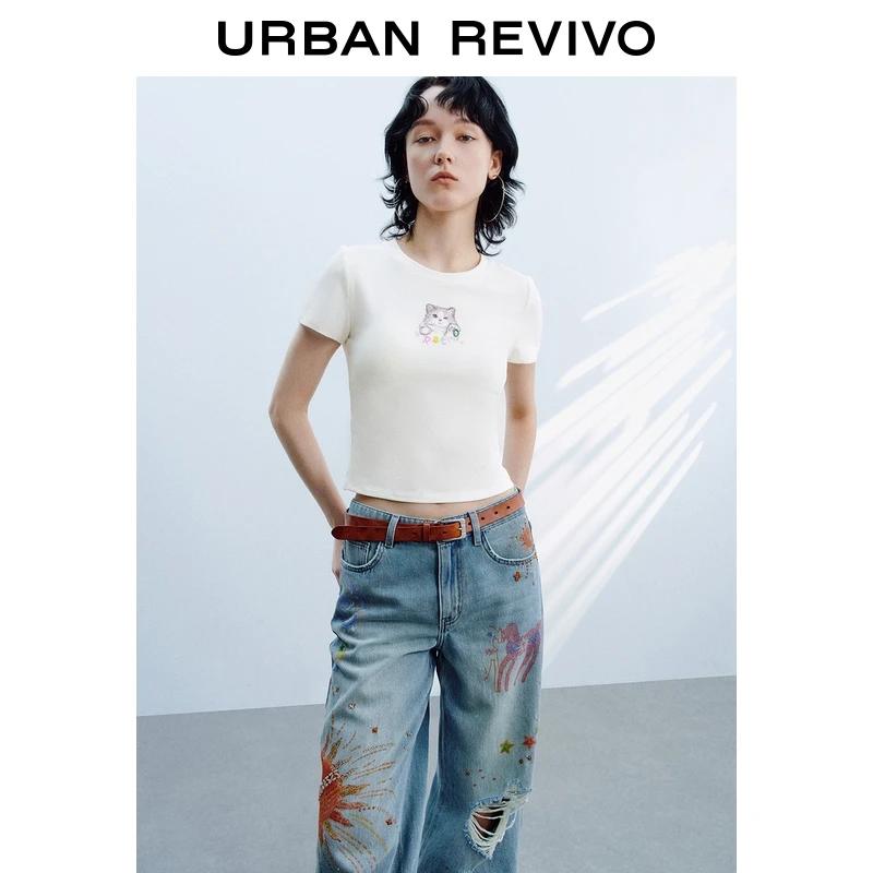 UR2025秋季新款女装休闲趣味萌宠印花修身短袖T恤UYL450212