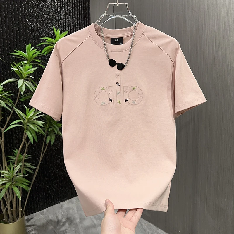 2025夏季新款时尚刺绣轻奢简约T恤男士宽松圆领痞帅半袖体恤衫潮t