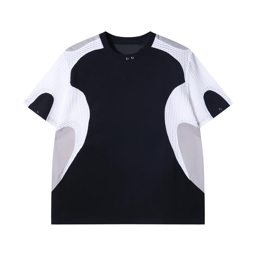 夏季高级感新款潮牌拼接撞色运动机能感短袖T恤宽松百搭户外上衣