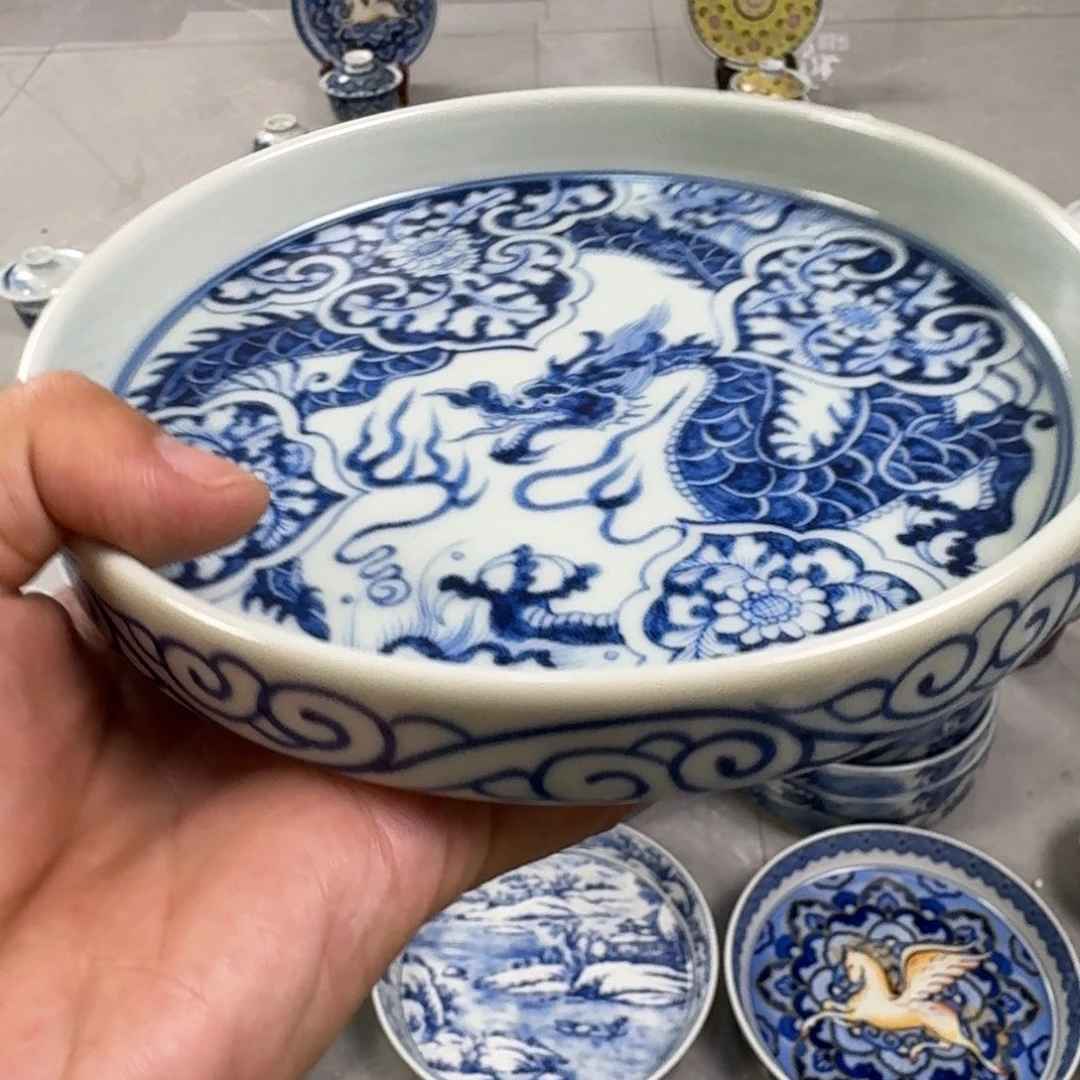 杯青花如意穿花龙大壶承