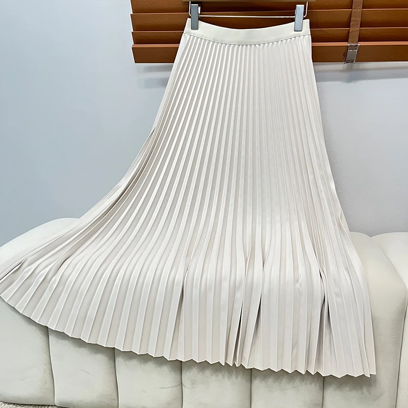 风琴百褶裙垂感长裙珠光半身裙女春夏显瘦中长款压褶复古春季裙