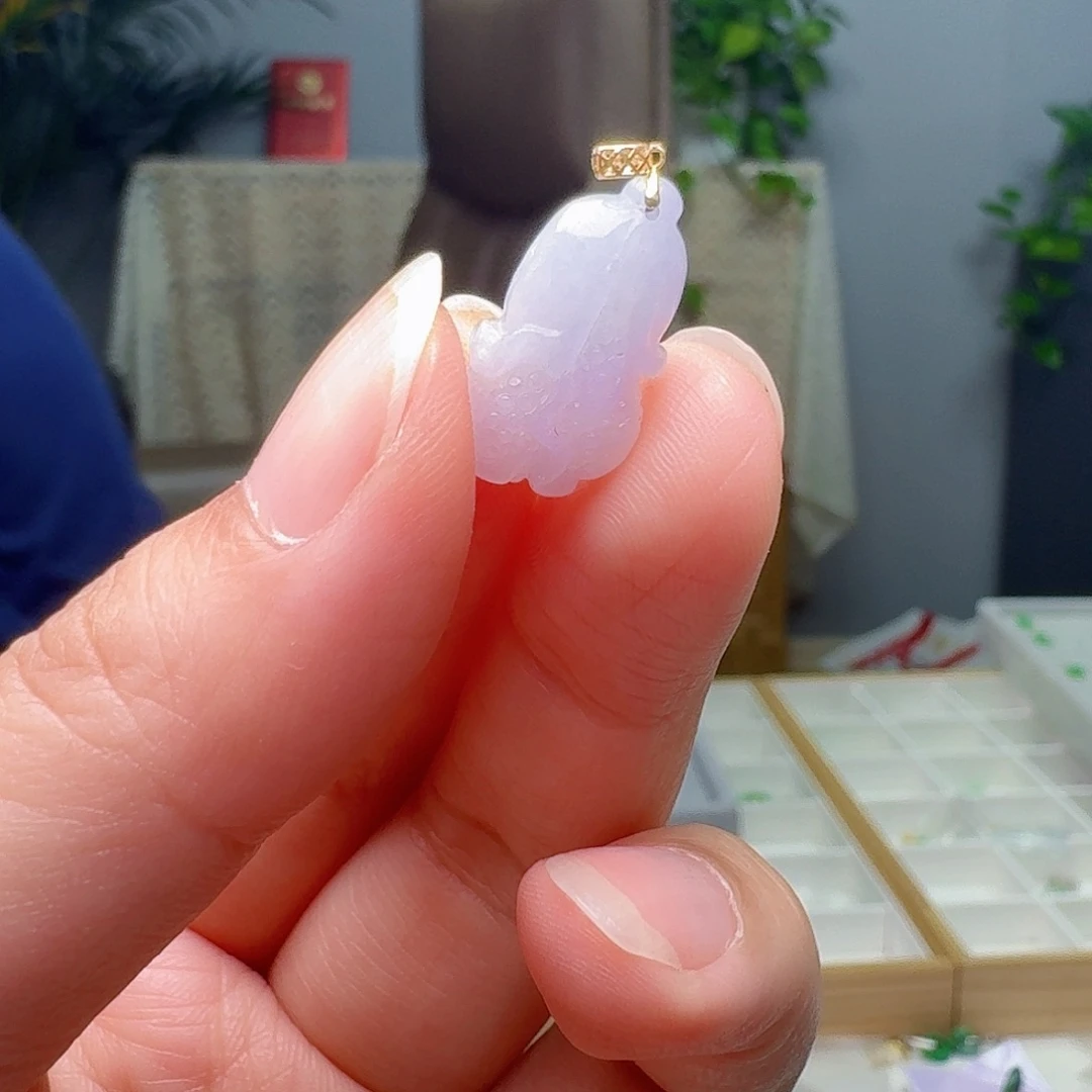 翡翠18K金镶嵌吊坠(不含链)天然