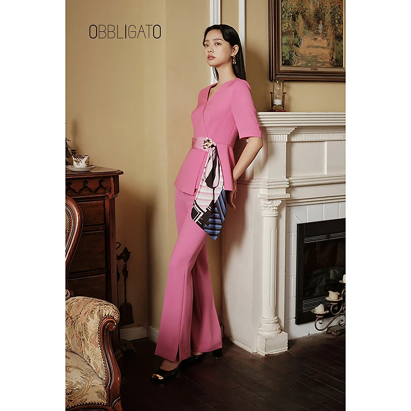 OBBLIGATO奥丽嘉朵夏季1C33220060高腰微喇气质女裤