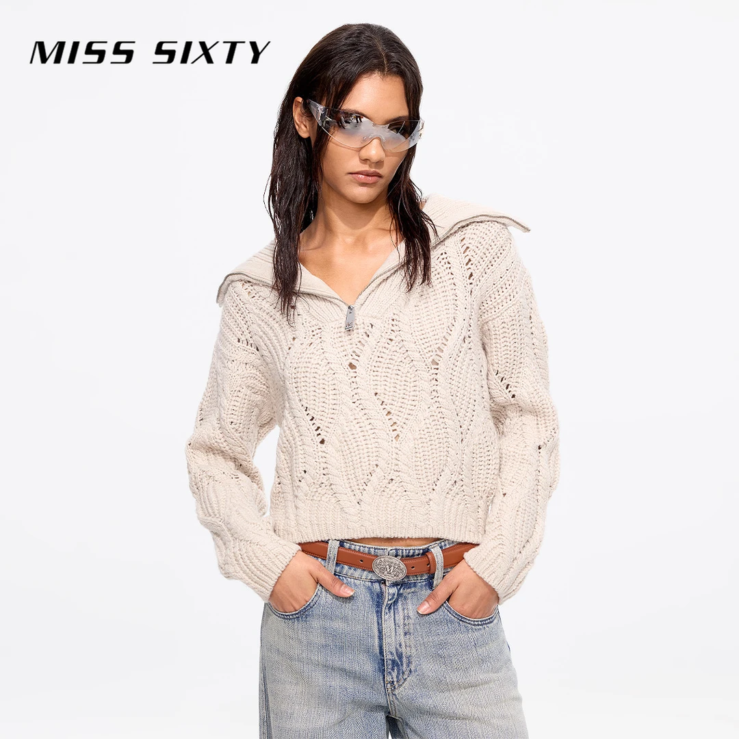 【商场同款新品】Miss Sixty2025春新款针织衫翻领拉链宽松休闲毛衣