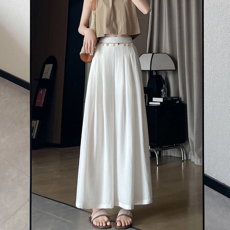 麻阔腿裤裙女夏薄款小个子高腰显瘦宽松垂感休闲直筒九分裤