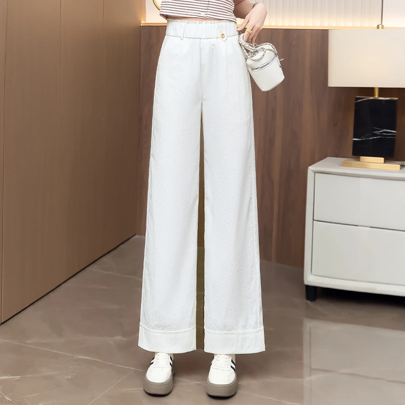 艾格凉凉透气阔腿裤女夏薄款2025新款松紧高腰宽松垂感休闲直筒裤