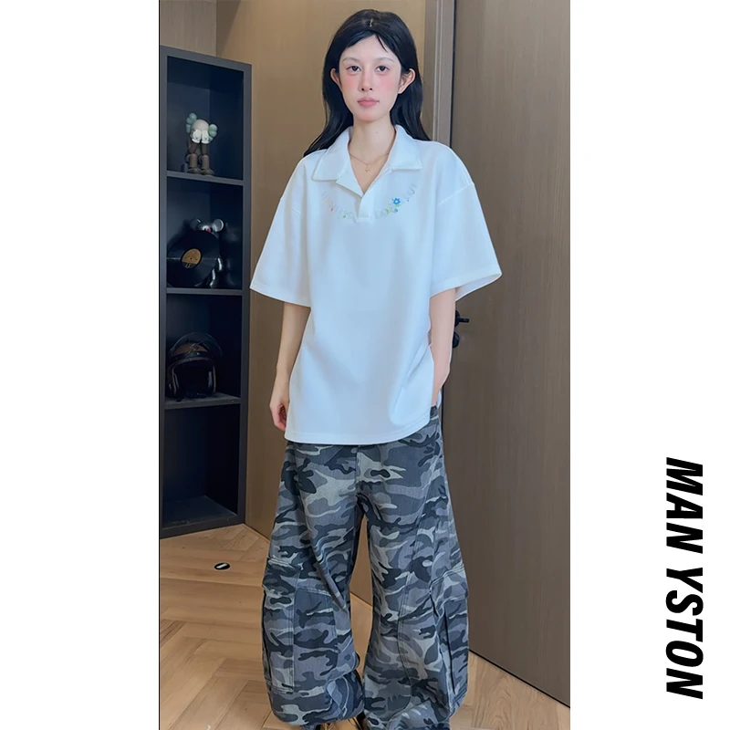 美式复古280g重磅印花运动百搭polo衫男款短袖夏季慵懒风休闲T恤