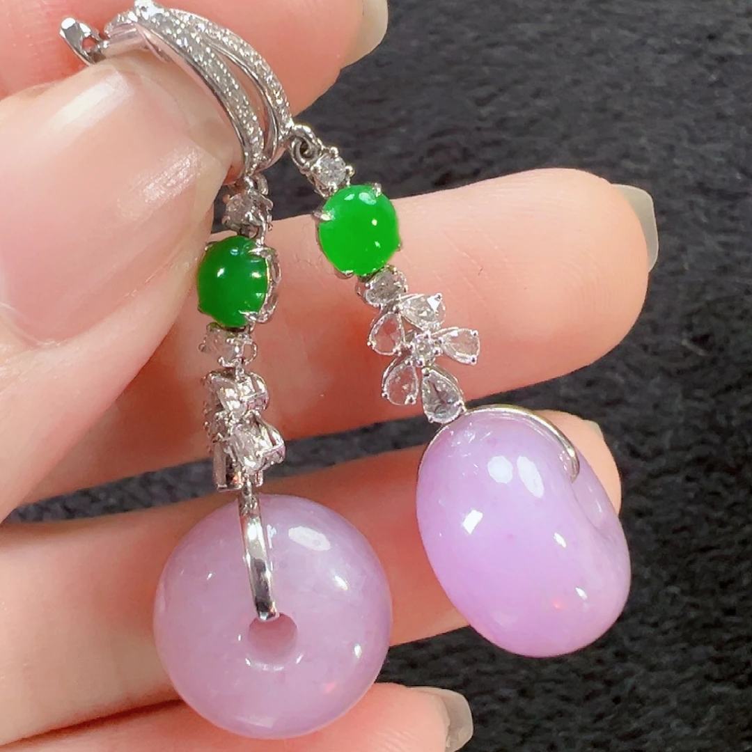 翡翠18K金镶嵌耳饰签收后24小时鉴赏期