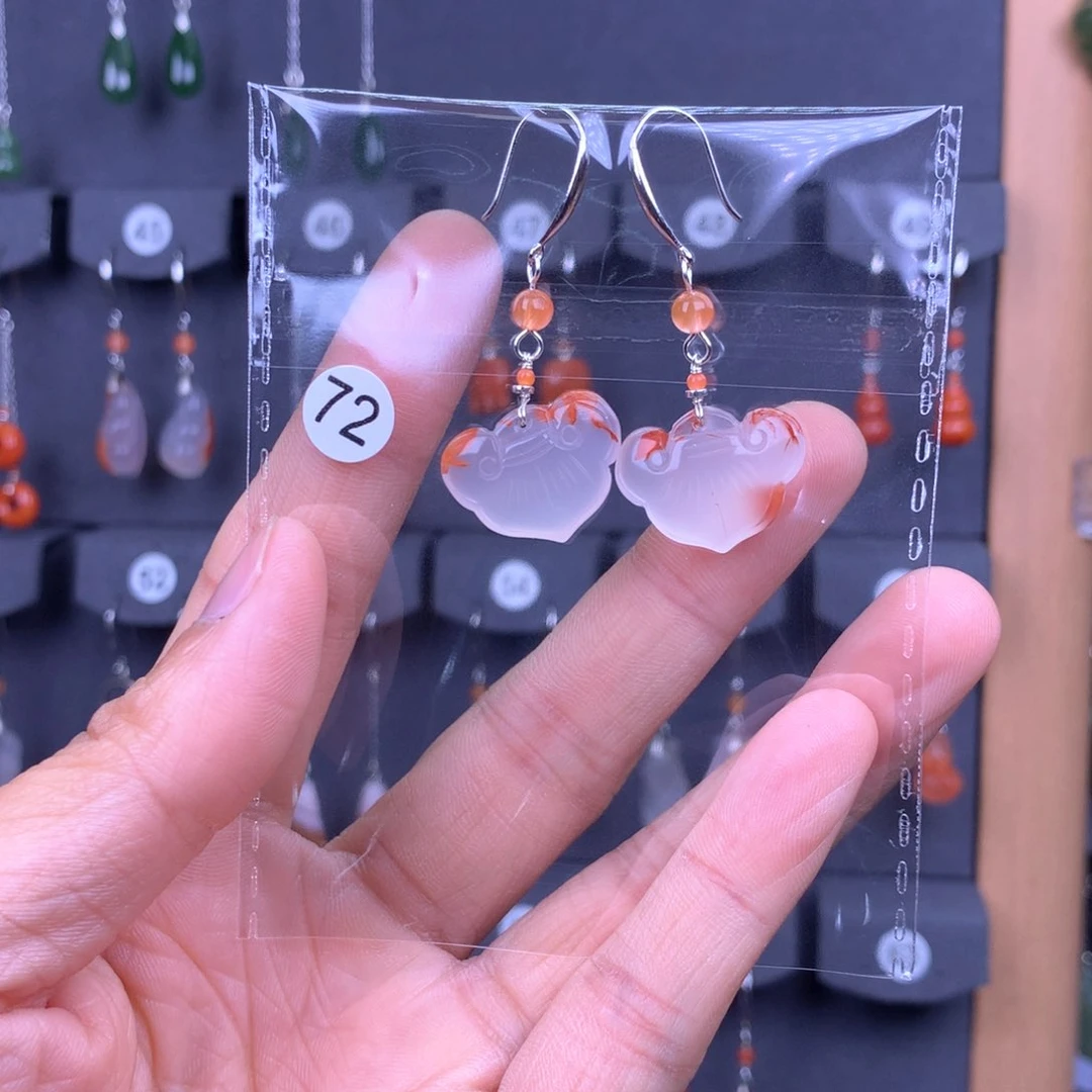 南红玛瑙耳饰银S925镶嵌童*