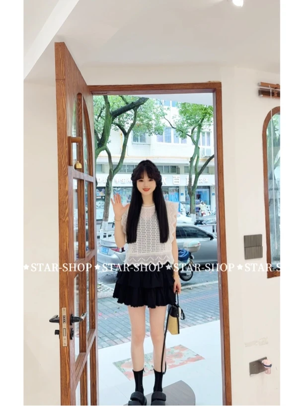 ｛重工花边｝夏 高级感 镂空圆领 刺绣花边 上衣