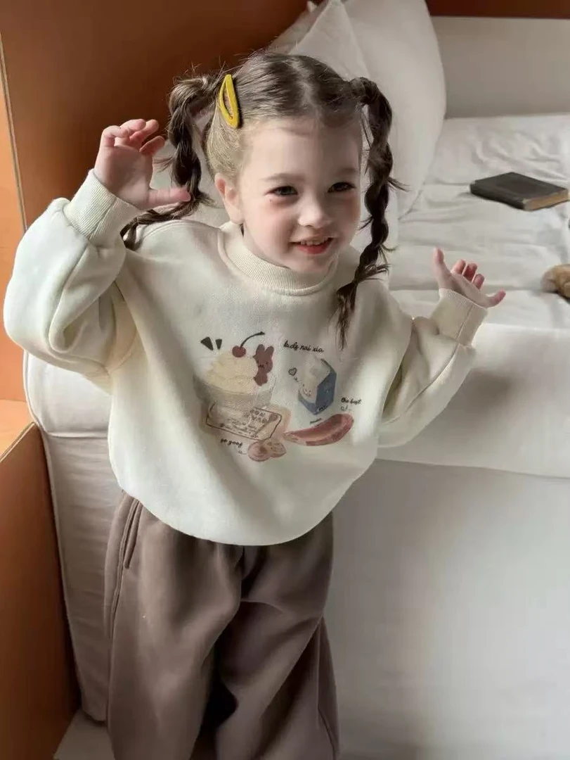 【X3】甜久卡通印花加绒卫衣童装