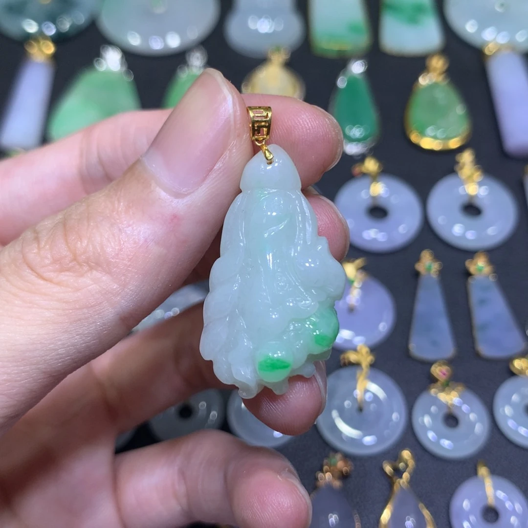 翡翠18K金镶嵌吊坠(不含链)