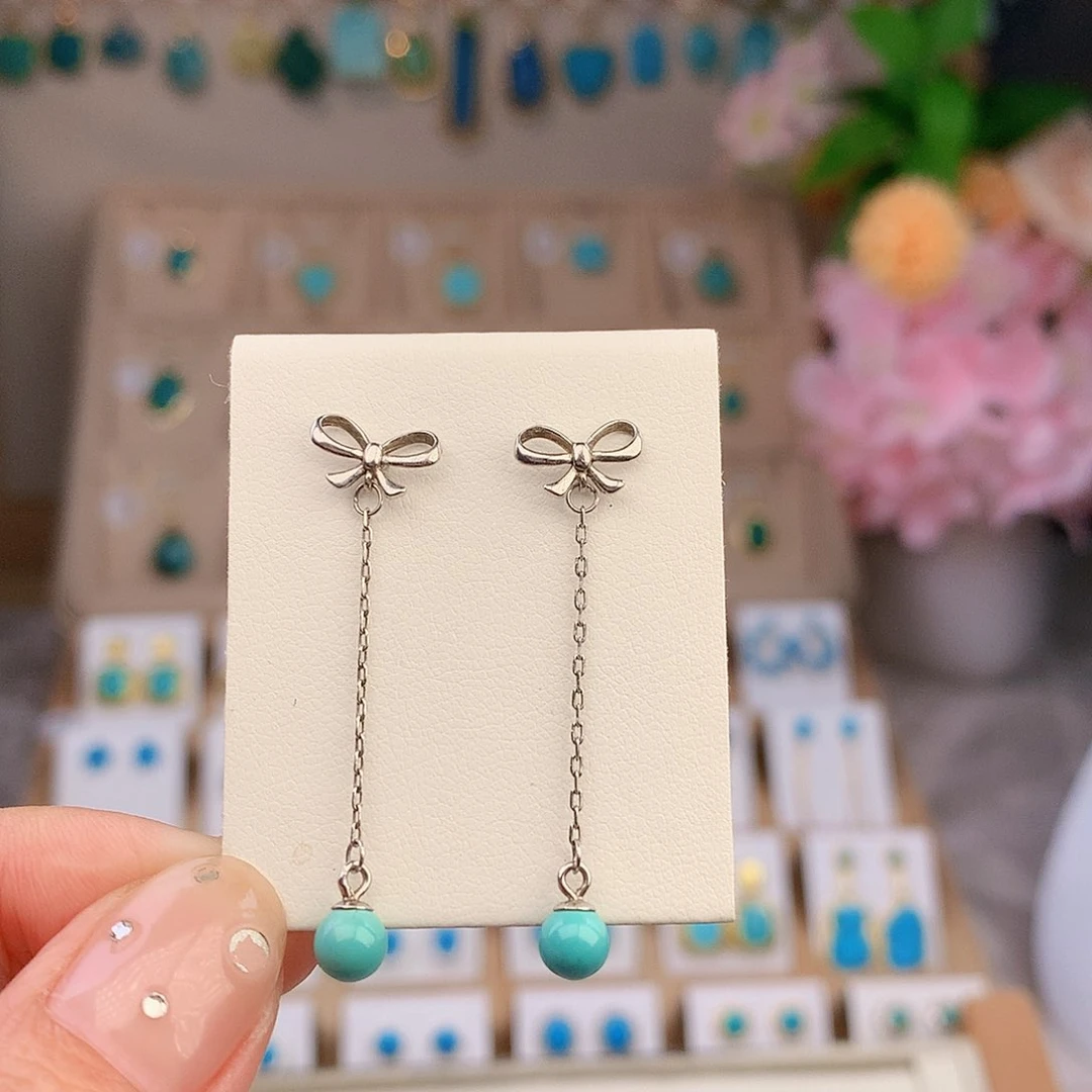 银S925镶嵌绿松石耳饰