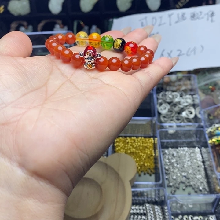 玛瑙/玉髓合金手链红玛瑙立体财神手串男女通用