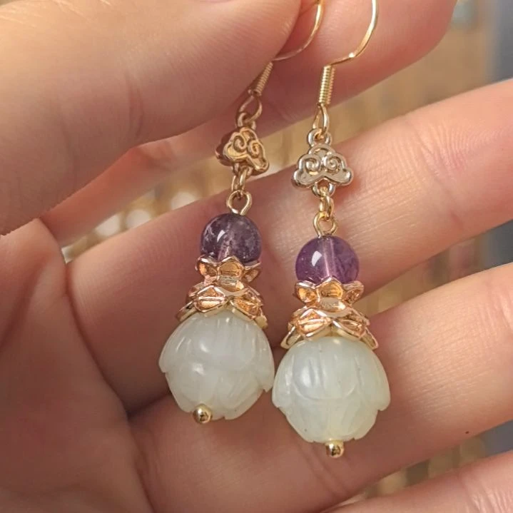 铁合金合金锆石耳环莲花