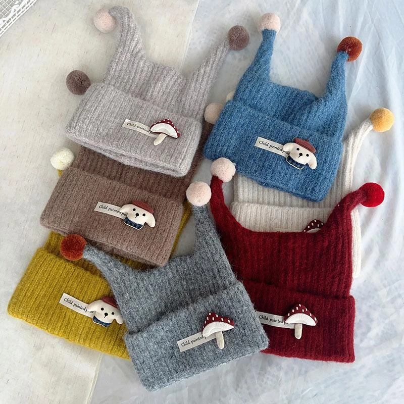 韩系秋冬婴幼儿针织护耳套头帽 男女童防风保暖户外款宝宝套头帽