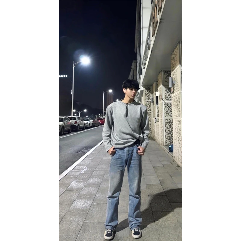 半拉链铆钉重磅卫衣男款春秋美式高街潮牌高级感宽松中山外套