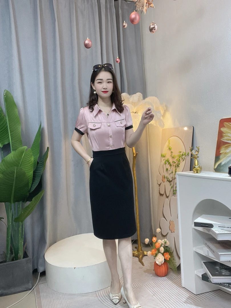 短袖2025夏季新款设计感轻奢时尚气质洋气法式修身收腰裙子9911