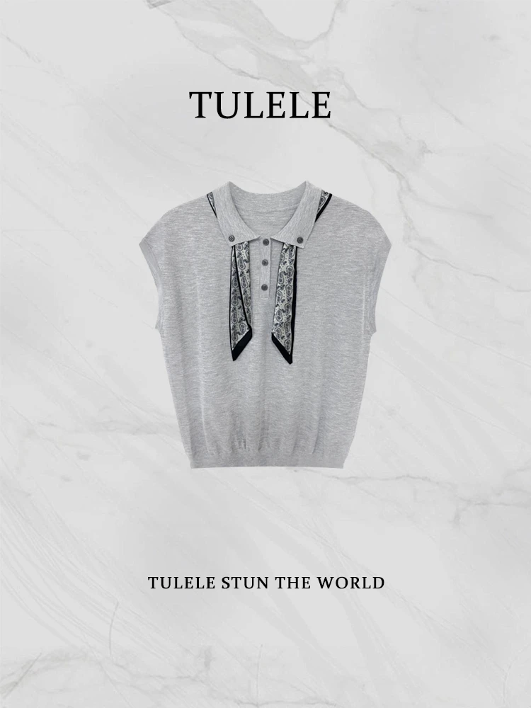 TULELE‘丝巾&针织’纽扣翻领上衣33370