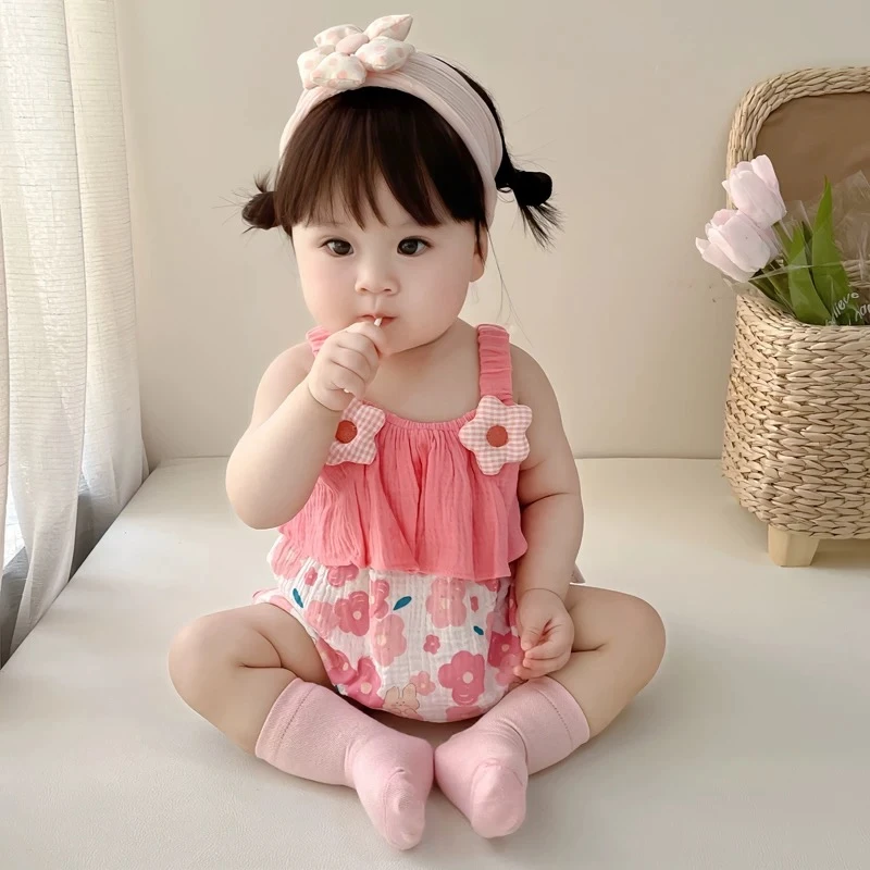 婴儿衣服夏季女孩夏天吊带小月龄纯棉连体宝宝可爱纱布包屁衣夏装