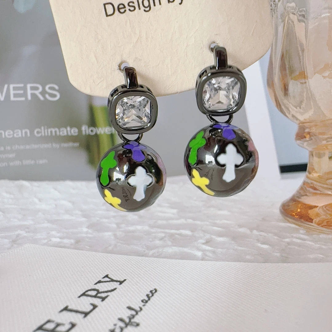 铜合金耳饰 9043 彩色滴釉圆球耳扣