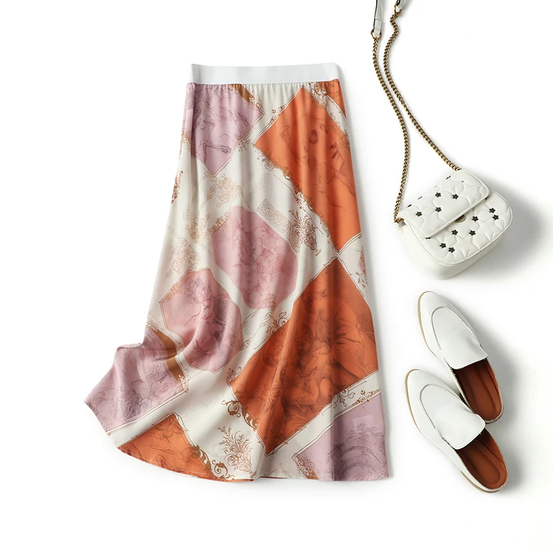 【倩希轻奢】百搭印花真丝半身裙P9008080