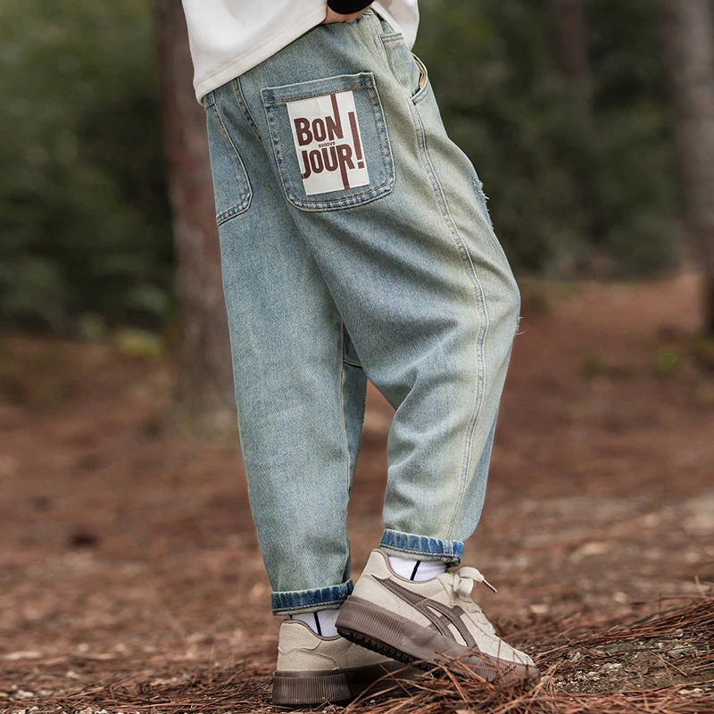 8020儿童直筒牛仔裤春秋新款男童复古水洗牛仔长裤韩版宽松休闲裤