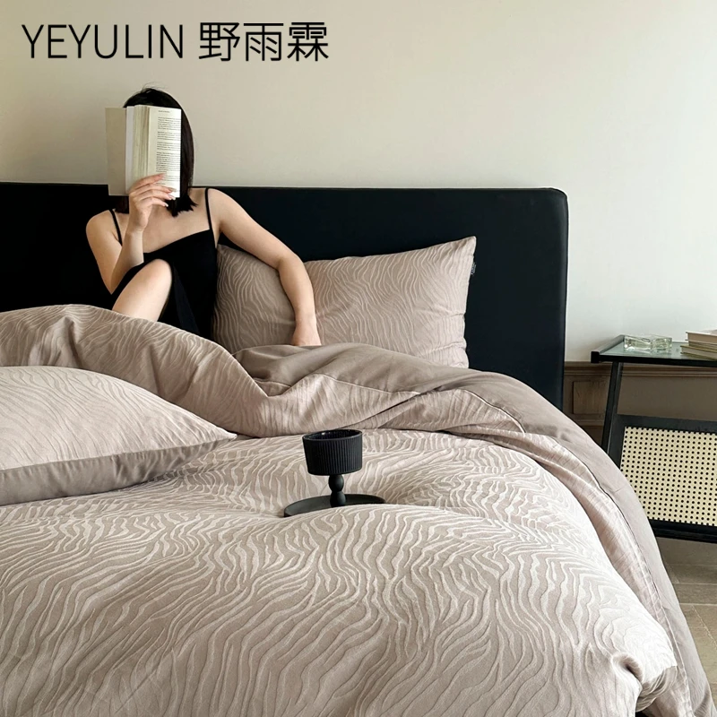 100全棉四件套侘寂风高级感简约床上用品纯棉床单被罩三件套床笠